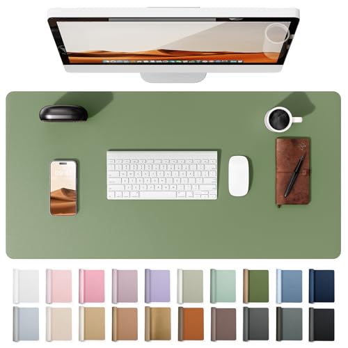 YSAGi Leather Desk Pad Protector, Office Desk Mat, Large Mouse Pad, Non-Slip PU Leather Desk Blotter, Laptop Desk Pad, Waterproof Desk Writing Pad for Office and Home (Bamboo Green, 23.6' x 13.8')