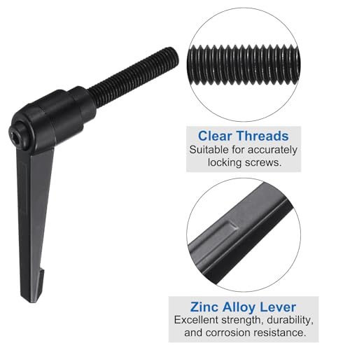 Image of uxcell 16pcs Lever Adjustable Handles M10 x 50mm Metric Male Thread, Level Clamping Handle Hand Stud Knobs Rotating Screw Handles Bolts with Locking Lever, Black