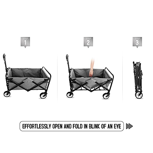 WHITSUNDAY Collapsible Folding Garden Outdoor Park Utility Wagon Picnic Camping Cart 5“ Solid Rubber Wheels (Compact Size, Grey) - Thumbnail 5