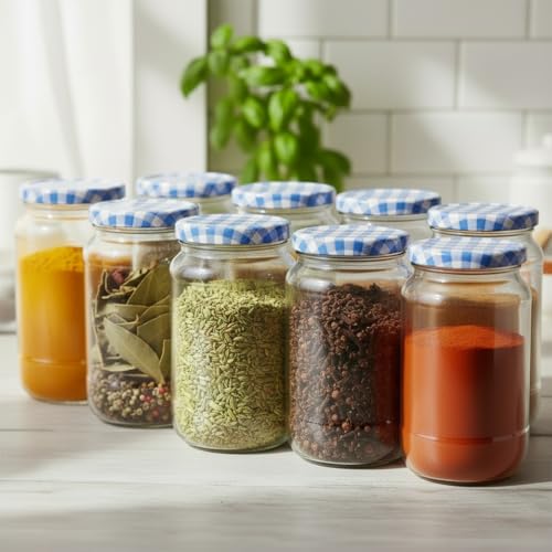 Image of ginoya brothers - Kitchen Glass Jar (3, 1000 ML JAR BLUE CHEX LID)