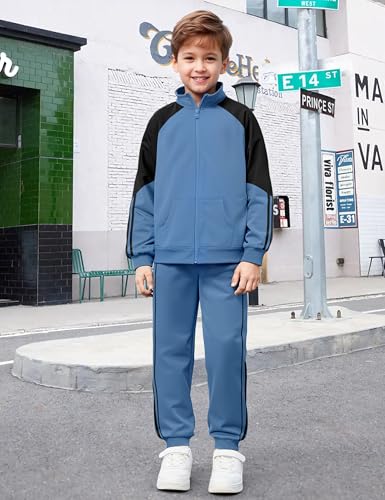 NECIOUS Boys Clothes 2 Piece Long Sleeve Zip Up Boys Sweatshirt Jacket and Jogging Sweatpants Kids Fall Winter Outfits 6-12Y3