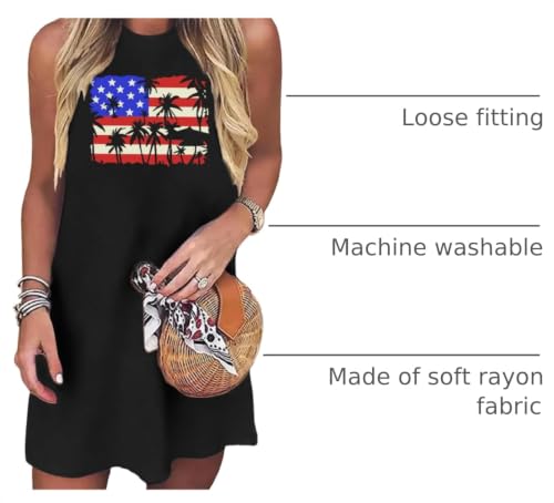 Image of VVNTY American Flag Tank Dress Women: 4th of July Shirts Sleeveless Patriotic USA Flag Tees Casual Summer Tanks Sundress
