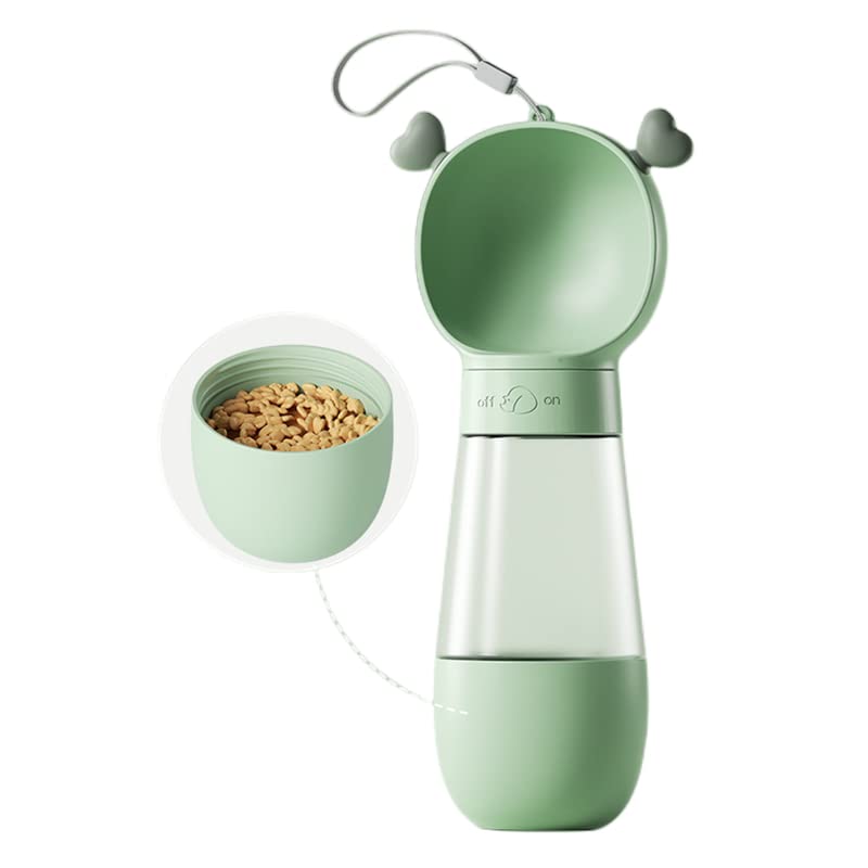 Ansimple ペット給水器 給餌器 携帯式 ペットウォーターボトル ペット水飲み 水槽付き エサ容器 おやつ入れ 350mlの水 150mlエサ 水漏れ防止 軽量 持ち運び便利 散歩 旅行 お出かけ 犬 猫 小動物 ペット用品 (グリーン)