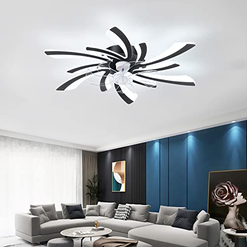 JDALX Deckenleuchte Mit Ventilator Und Fernbedienung Leise Ventilatoren Licht Moderne Led Dimmbar Deckenventilatoren Beleuchtung 6 Geschwindigkeit Timer Dc Reversibel Für Schlafzimmer Küche, Schwarz Cover