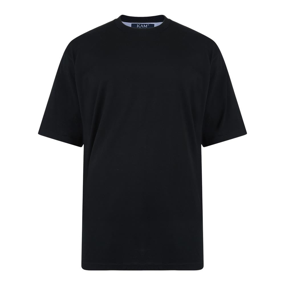 Kam Men's Black Big Size Pure Cotton/Cotton Rich Plain Tee Shirt In In 4XL