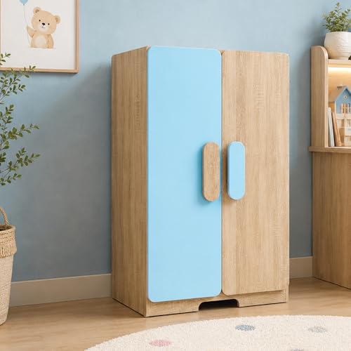 Image of Alex Daisy Romania Kids 2 Door Wardrobe for 3-12 Years| Non-Toxic Safe Material | Soft Coated Premium Finish | Engineered Wood Kids Bedroom Storage Cupboard (Blue, Medium)
