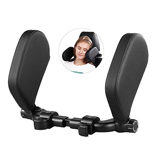 FREESOO Voiture Oreiller Protection du Cou avec Barre de Glissement Réglable Rotation à 360°Appui-Tête Voiture en Cuir Oreillers de Cou de Siège Auto Repose Tête Voiture Support (Troisième Génération)
