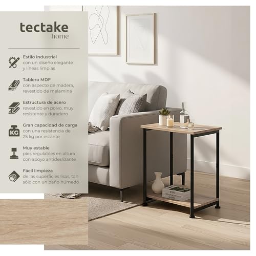 tectake Mesa Auxiliar Yonkers 38,5 x 30 x 51,5 cm, mesilla de recibidor, mobiliario de Dormitorio, Mesa para salón Estilo insdustrial (Madera Industrial Clara, Roble Sonoma) - imagen 4