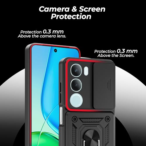 Image of A rtistque Armor Bumper Back Case Cover for Vivo Y29 5G / Vivo Y19s 5G | Stylish Ring Holder & Inbuilt Stand | Sliding Camera Cover | TPU Protective Design | Vivo Y29 & Y19s Back Cover - Black