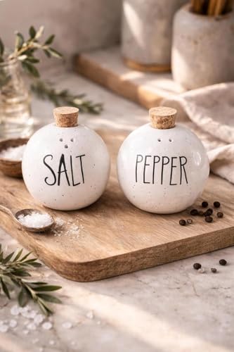 Image of Premium Ceramic Kitchen Storage Set with Wooden Lids - Tea, Coffee & Sugar Jars with Salt & Pepper Shakers | Airtight Containers Combo (Set of 5) (Salt and Pepper)