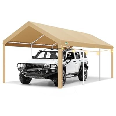 COBIZI Carport Canopy 12x20 Heavy Duty Car Tent Garage, Galvanized Frame Car Canopy Outdoor Shelter Waterproof & UV Protected with Built-in Sandbags for Car Boat Truck, Khaki