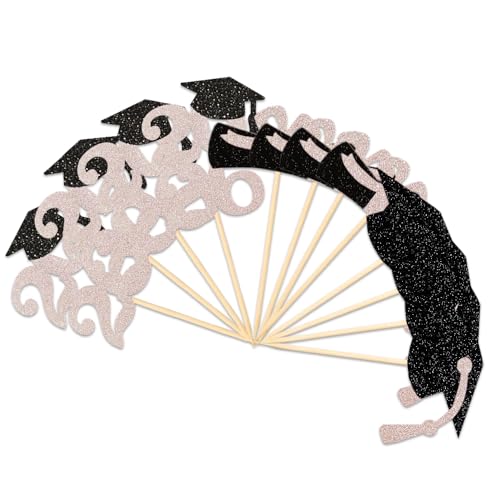 Image of Class of 2026 Glitter Graduation Cupcake Topper, Food /Appetizer Picks for Graduation Party (Rose Gold)