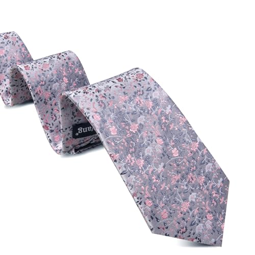 Image of Barry.Wang Flower Ties for Men Handkerchief Cufflinks Set Wedding Necktie Set Party