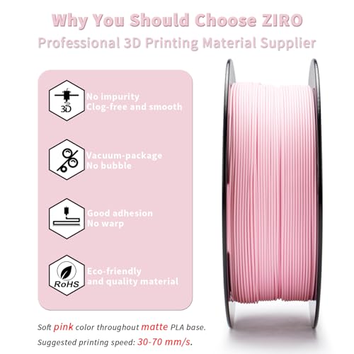 Image of ZIRO Matte Pastel Colors PLA Series, Tougher & Stronger, 1kg Pastel Pink | Fit for Most FDM 3D Printer, 1.75mm 1KG Spool, Dimensional Accuracy + /-0.03mm, Colorful PLA FilamenT