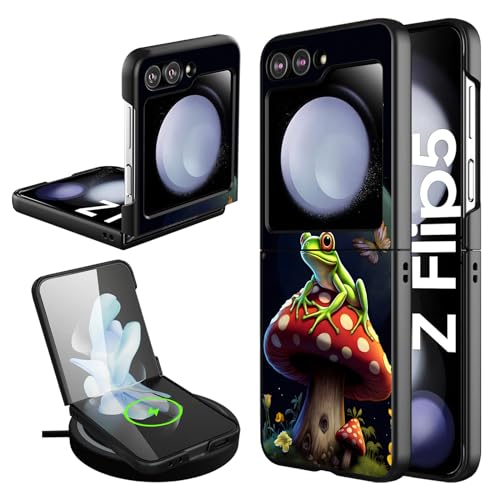 CAPAUNVDA for Samsung Galaxy Z Flip 5 Case,Ultra-Thin Hard PC Anti-Scratches Shockproof [Wireless Charging Support] Phone Case Cover for Samsung Galaxy Z Flip 5,Frog on Mushroom