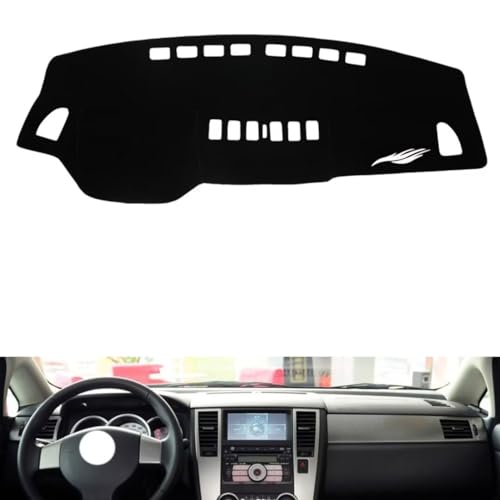 leather dash board cover mat Compatible with Nissan Tiida （no sensor） 2005-2008 ，dashboard cover(Black)
