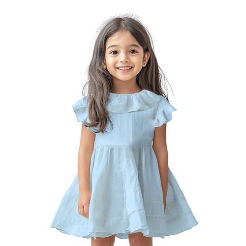 Image of Kidbea Baby Girls' Cotton Dress, Comfortable, Trendy Ruffled Sleeves & Hem, Soft Breathable Fabric for Everyday & Special Occasions