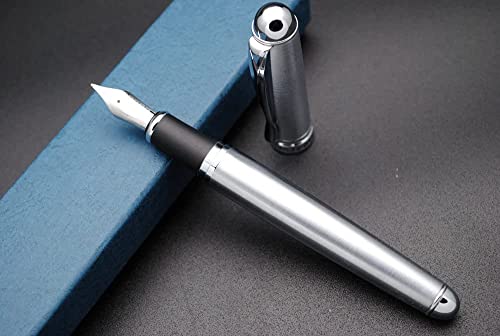 Image of SCHMIDT X750 Fountain Pen Silver Trim Medium Nib 0.7 mm Medium Nib with ink Converter (steel body)