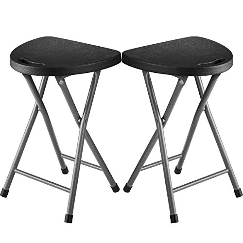 ZIMMER Folding Stool (Set of 2) Portable Plastic Chair with Durable Steel Frame Legs for 220 Pound Capacity, Easy Carry Handle, Weather and Impact Resistant for Indoor/Outdoor Use, 18-Inch, Black