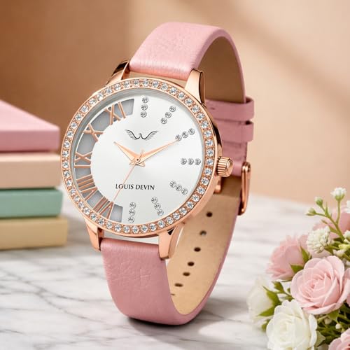 Image of LOUIS DEVIN Pink /Beige /Brown /Black Faux Leather Strap Analog Wrist Watch for Women (Silver /Rose Gold /Brown /Black Dial) | LD-CP501