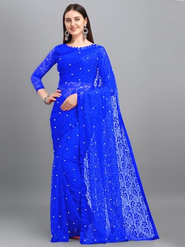 Image of LOROFY Women's Brasso Net Saree With Blouse