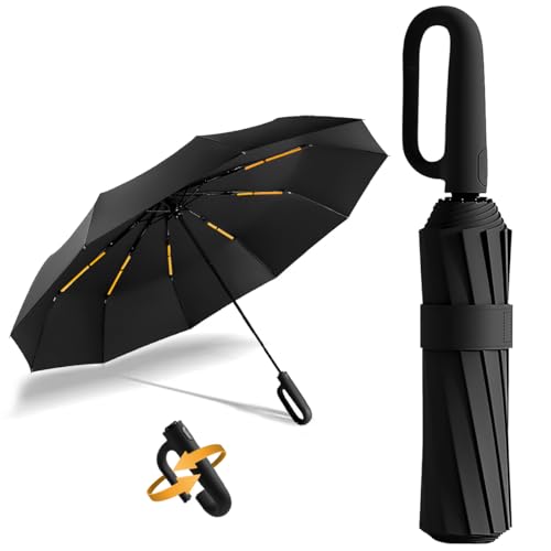 MXHIGO Paraguas Plegable Automático con Hebilla de Anillo, Paraguas de Bolsillo Reforzado, Sombrilla Grande Resistente...