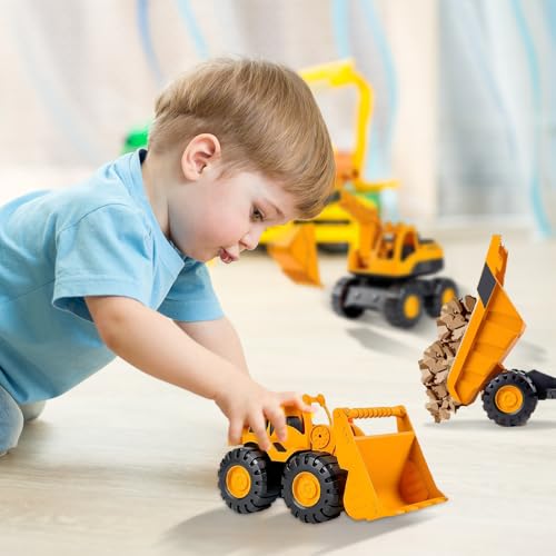 KUWUNG 3 Stück Sandspielzeug Bagger Sandkasten, Kipplaster Sandkasten Bagger Spielzeug,Trägheitsantrieb 360° Beweglich Sandkasten Spielzeug für 2-6 Jahr Kinder Mädchen Junge Geschenk