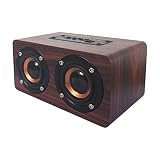 Oqan QBT-100 - Cassa Mini Speaker Bluetooth con Audio Player da 10 W (2x5), Due Altoparlanti e con microfono incorporato. Rifinito in Legno, Marrone