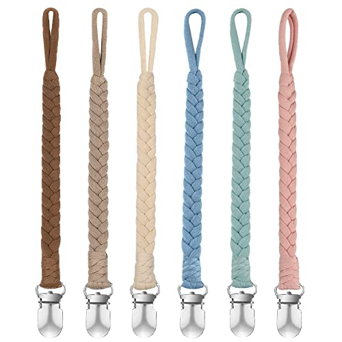 Image of Pacifier Clip for Girls and Boys, BOUKIPOW Baby Pacifier Holder Leash 100% Handmade Braided Fits All Pacifiers & Teething Toys Modern Unisex Baby Gift（6 Pack）