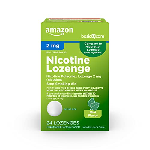 Amazon Basic Care Nicotine Polacrilex Lozenge 2 mg (nicotine), Mint Flavor, Stop Smoking Aid; quit smoking with nicotine lozenge, 24 Count