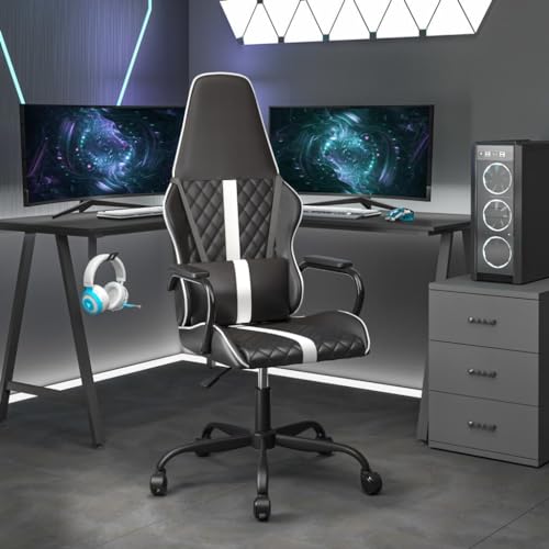 Rantry Chaise de Gaming Noir et Blanc en Similicuir Chaise de Bureau Chaise de Repos Chaise de Bureau Ergonomique Chaise de Bureau Fauteuil de Bureau