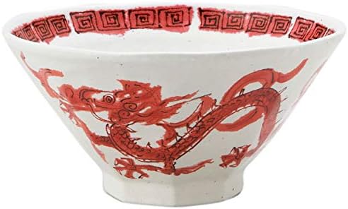 Minoru Touki Dragon Tiger Red Octagonal 7 Sodon Red Diameter 8.7 x 4.5 inches (22 x 11.4 cm) φ8.8×H4.56in