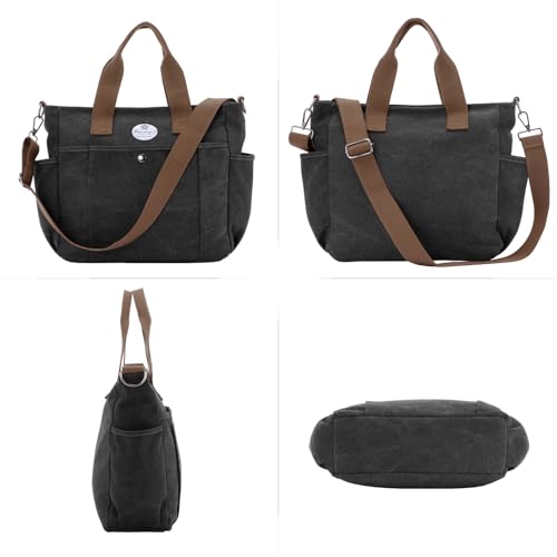 Image of HUA ANGEL Canvas Everyday Tote Bags for Women Medium Crossbody Purses Handbags with Multiple Pockets for Work Travel Beach