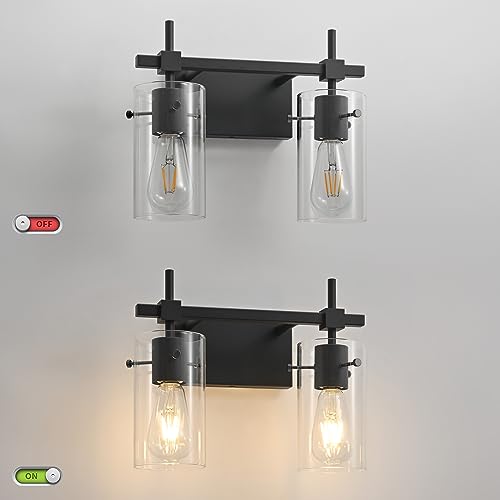 Image of SOLFART Vintage 2 Lights Bathroom Light Fixtures Wall Sconces Black Vanity Lights for Bathroom Vanity Lighting Fixtures Wall Light Fixtures Bathroom Vanity Lights BK