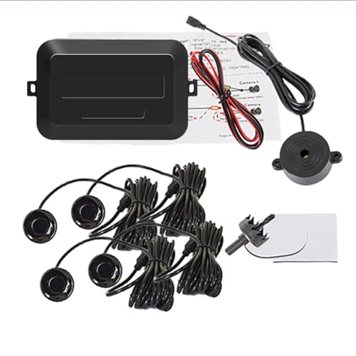 Sensor Ayuda Aparcamiento Kit De Sensor Estacionamiento para Automóvil con Zumbador, Sonda Indicadora Alerta Sonora con Radar De Respaldo, 4 Sensores De 22 Mm Y 12 V Radar Parking Sensor(Negro)