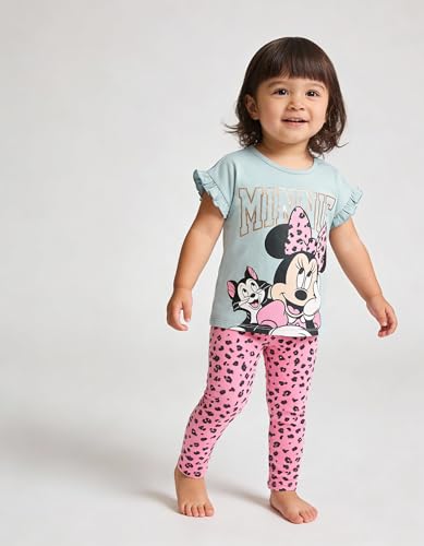 Image of Disney Minnie Mouse Toddler Girls Outfit, 2-Piece Ruffle Sleeve On Top T-Shirt and Stretchy Leggings Set