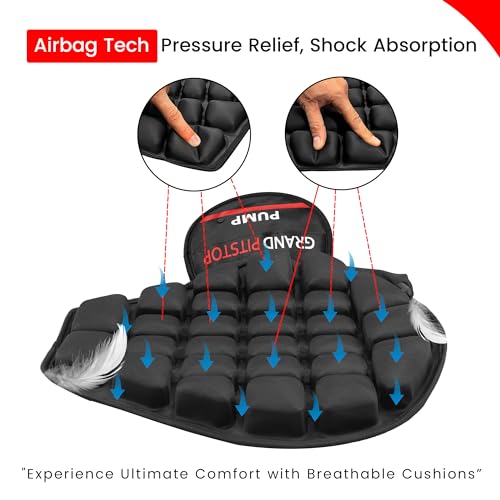 Image of GRAND PITSTOP Motorcycle Air Seat Cushion with Pump | Anti-Slip Base | Inflatable Seat Cushion for Royal Enfield Continental GT 650 | Bike Seat Comfort Pad