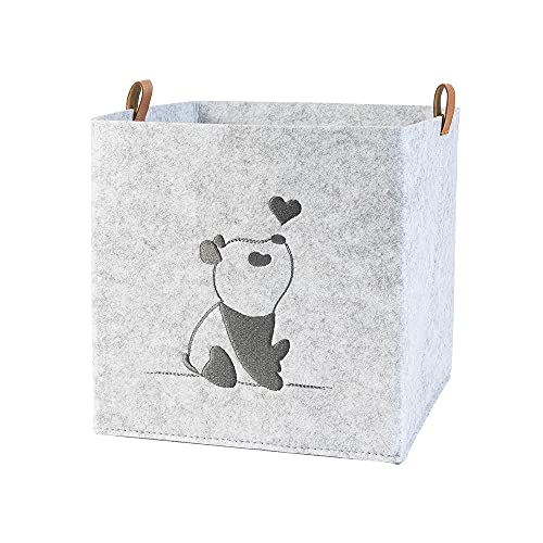 Panier de rangement en feutre avec panda et languettes en cuir synthétique pour chambre d'enfant Gris clair (broderie et couleur au choix) | Boîte pour jouets 23 x 23 x 23 cm Cover