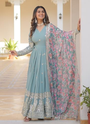 Image of Fashion Basket Gergette Embroidered Long Anarkali