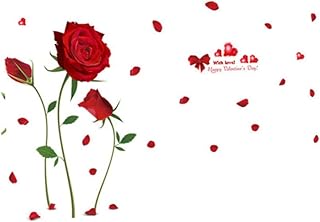 DOITOOL Decalques de parede Adesivos de parede Adesivos de parede de flores Colagem As Flores Vermelhas DIY Wall Art Mural Decalques Decoração de Parede Decalques de Parede Rosa Decalques