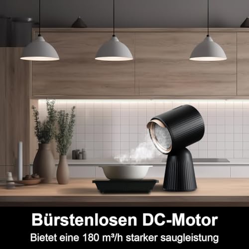 SNDOAS Mini Dunstabzugshaube Umluft, Tischhaube Mobile Dunstabzug mit 180 m³/h Starker Saugleistung, 3 Leistungsstufen, Rezirkulation mit Kohlefilter, für Wohnung, Kleine Küchen, Wohnmobil
