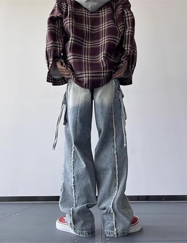 Baggy Cargo Jeans Mens Y2k Ripped Straight Leg Denim Pants Vintage Wide Leg Casual Jeans Trendy Streetwear Grunge Emo Clothes3