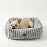 CareCooo Hundebett Kleine Hunde & Katzen Waschbar - Flauschiges Hundekörbchen mit Abnehmbarem Bezug - Rutschfestes Hundekissen & Welpenbett, Weiches Kunstfell, Rechteckig, Grau, S(50x48x15cm)