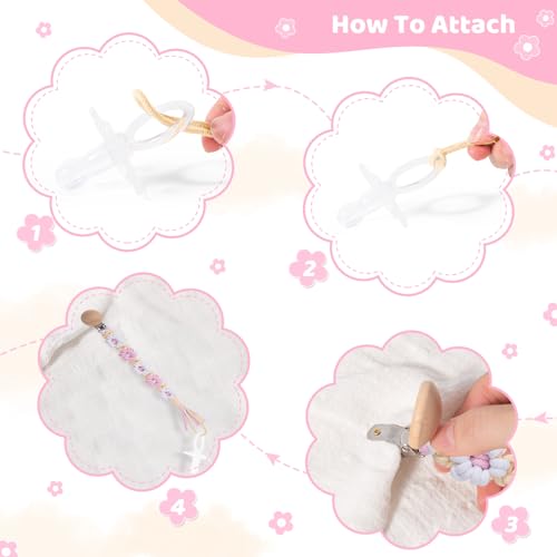 Image of Pacifier Clip for Boys Girls Floral Daisy Macrame Baby Paci Clip Pacifier Holder Leash Boho Wooden Clips Handmade Braided Cotton Binky Clips (2pack:Pink Daisy & Lavender Style B)