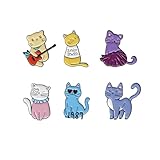 6pcs Funny Kawaii Cat Enamel Pins for Backpacks -Cute Cartoon Animal Brooches Cat Pins for Jackets, Hats, Bags - Unique Decorative Lapel Pins Gift for Women, Teens
