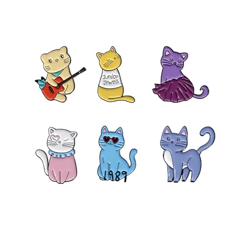 6pcs Funny Kawaii Cat Enamel Pins for Backpacks -Cute Cartoon Animal Brooches Cat Pins for Jackets, Hats, Bags - Unique Decorative Lapel Pins Gift for Women, Teens