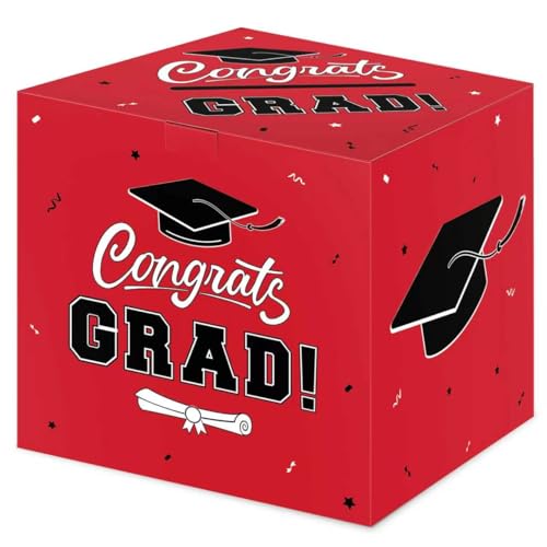 Litmitfu Graduation Decorations 2026 Card Box, Red Congrats Grad Paper Gift Crad Boxes Holder for Class of 2026 Graduation Party Decoration Supplies Table Decor Favors Props Decor, 9 x 9 x 9 inches