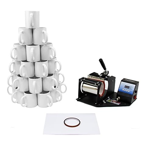 Mug Heat Press Machine with 72 White Blank Sublimation Mugs 11oz Design Transfer Printer Kit Cover