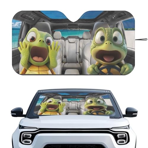 Image of Funny Turtle Car Front Windshield Sun Shade Foldable Car Windshield Sun Shade UV Rays and Keeps Vehicle Cool Easy to Install for Most Sedan Truck SUV