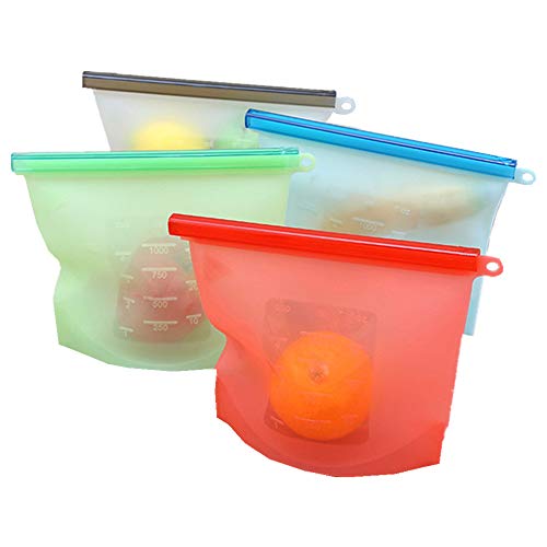 Reusable Silicone Food Storage Bag, SevenD Airtight Seal Food Preservation Container Versatile Cooking Bag Kitchen Cooking Utensil 4 PCS (1L)